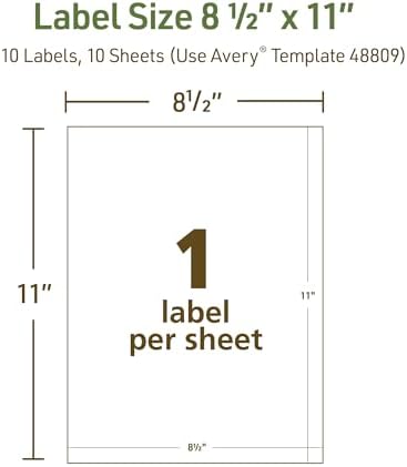 Avery® EcoFriendly Recycled Shipping Labels, 8-1/2" x 11" Full-Sheet Labels, White, Permanent Adhesive, Laser & Inkjet Printers, 10 Total, Great for Mailing, Product Merchandising, and More (48809)