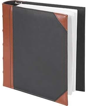 Executive Binder, English Leather 2 Tone with Stitching and Ribbed Spine, Heavy Duty 1.1/2 Inch 3 D-ring with Buster, Holds 350 8.5x 11 Sheets (Black)
