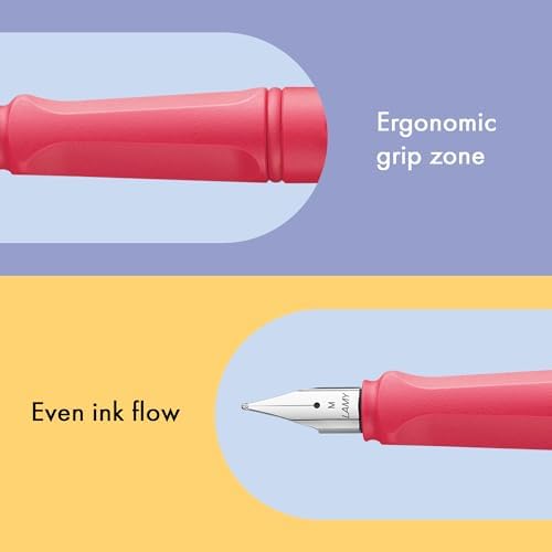 LAMY safari sunset - Fountain Pen with ergonomic grip & polished steel nib in size F - ideal for any Writing & Calligraphy - including LAMY T 10 blue cartridge - Right-Handed
