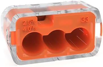 Ideal Electrical in-Sure Push-in Wire Connector, 3-Port (30-1333S), Bag of 10—Color Coded No-Twist Connectors for Solid and Stranded Wires