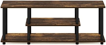 Furinno Turn-N-Tube No Tools 3D 3-Tier Entertainment Stand up to 50 inch TV, Amber Pine/Black | for TV up to 50 Inch, Open Frame Rectangular Entertainment Center with Storage Shelf, TV Console, for Living Room, Bedroom
