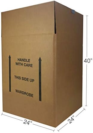Amazon Basics Strong Cardboard Wardrobe Moving Boxes with Hanging Bar, Handles for Packing Clothes, 24" x 24" x 40", Brown, 6-Pack