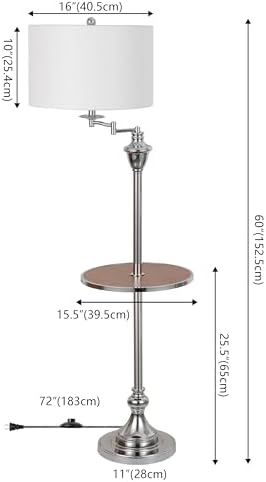 JONATHAN Y Cora 60" Metal Swing Arm Floor Lamp, Chrome/Brown Wood