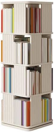 GAMAK Rotating Bookshelf 2-4 Tier Revolving Bookcase 360 Display Floor Standing Bookcase Storage Rack Wood Book Shelf Organizer for Bedroom Living Room Study Room (Color : White, Size : Four)
