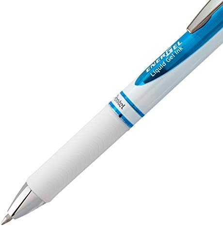Pentel EnerGel Pearl Retractable Liquid Gel Pen, (0.7mm) Metal Tip, Medium Line, Sky Blue Accent, Sky Blue Ink, 12 pack (BL77PW-S)