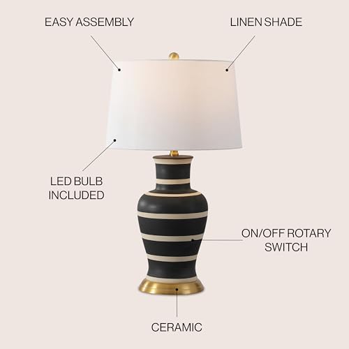 JONATHAN Y Julian Classic Ceramic Urn Metal LED Table Lamp 29", Black/Beige
