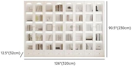 5-Layer Wood Barrister Bookcase with Multiple Drawers & Shelves Bookcase Bookshelf Integrated Home Living Room Study Cabinet Modern Display Cabinet Shelf White 126" L x 13" W x 91" H