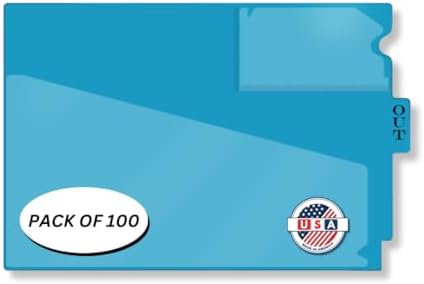 Doctor Stuff - Center Tab Vinyl Out Guides, Diagonal Cut Front Pocket, Top Charge Out Slip Pocket, Plastic File Folder, Letter Size 9" x 13-1/4", Light Blue, 100/Box