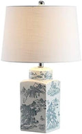 JONATHAN Y Audrey 24.5" Chinoiserie Square Ceramic Table Lamp, Blue/White