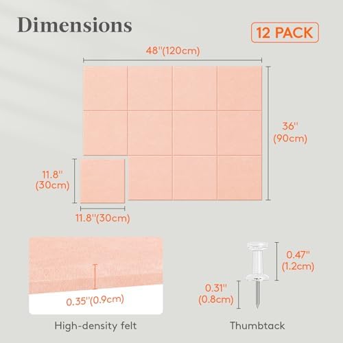 Lifewit 48"x 36" Felt Bulletin Board with Self-Adhesive, 12 Pack Cork Board Alternative for Walls, Large Pin Board Vision Board Message Board with 50 Pushpins for Office Decor, Room Decor, Pink