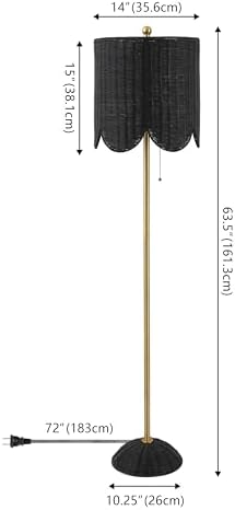 JONATHAN Y Joel Scalloped Rattan Floor Lamp 63.5", Black/Brass Gold