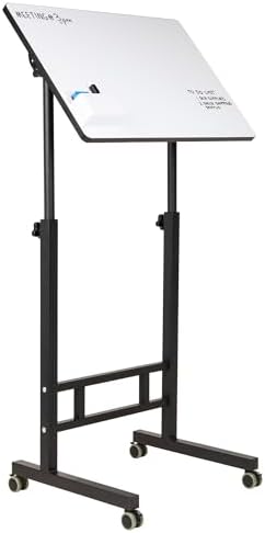 Mind Reader Standing Whiteboard Desk, Adjustable Height, Computer Desk, Laptop Desk, Portable, Rolling, 21" L x 21.5" W x 68.5" H, White