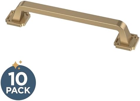 Franklin Brass 10 Pack Champagne Bronze Gold Cabinet Handles 5-1/16 inch (128mm) Kitchen Cabinet Handles and Drawer Pulls for Cupboards and Dressers |Notched Backplate