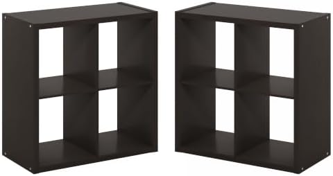 Furinno Cubicle Book Shelf Set of 2, 4-Cube Bookshelf, Black Dark Oak
