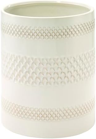 Nicole Miller – Wastebasket, Glossy Embossed Trellis Ceramic with Reactive Glaze Detail, Classic Home Decor – Perfect for Bathroom, Bedroom or Office (Lyra)