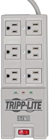 Tripp Lite 6 Outlet Surge Protector Power Strip, 6ft Cord, Right-Angle Plug, & $50,000 Insurance (TR-6) Grey