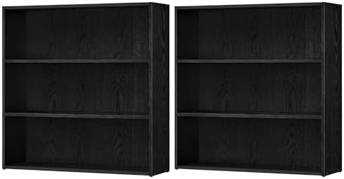 VASAGLE Set of 2 3-Tier Bookshelves, Adjustable Storage Shelves