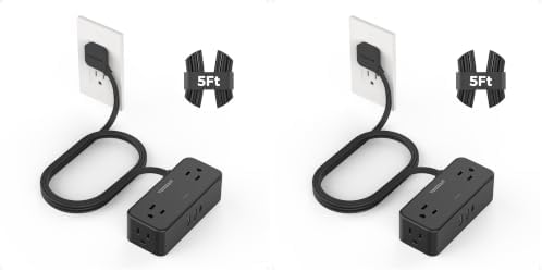 TESSAN Extension Cord 5 FT, Power Strip with 900J Surge Protection, Black (Pack of 2)