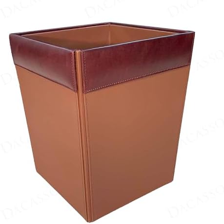 Dacasso 14 Quart Mocha Leather Square Waste Basket/Trash Can - Luxury Executive Decor and Sophisticated Office Essential
