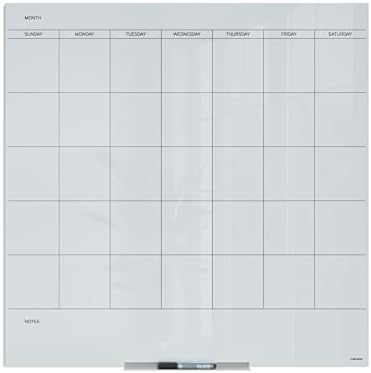 U Brands Glass Dry Erase Calendar Whiteboard, 36" x 36", Non-Magnetic White