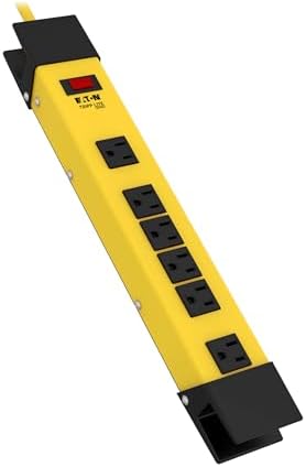 Tripp Lite Eaton TLM609GF Heavy Duty Power Strip with GFCI Plug, Yellow Metal Housing, 6 Outlets, 9 Foot / 2.7 Meter Cord, Keyhole Mounting Slots, Industrial Garage Work Shop Bench