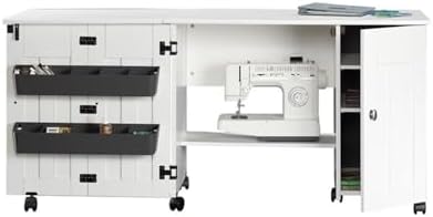 Sauder Folding SewingTable & Craft Cart Storage Cabinet, in Soft White