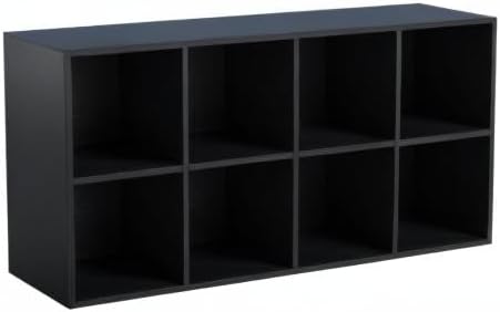 8-Cube Storage Shelf Bookcase, Black | Wooden 4-Tier Open Bookshelf, Fits 11×11" Bins, Vertical or Horizontal Use, Full Back Panels, For Home Office