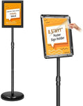 Sign Holder Stand 8.5x11 Inch, Adjustable Sign Stand with 360 Rotated Frame, Floor Standing Sign Holder, Snap-Open Frame Display, Outdoor Indoor Poster Display for advertising, Malls, Black