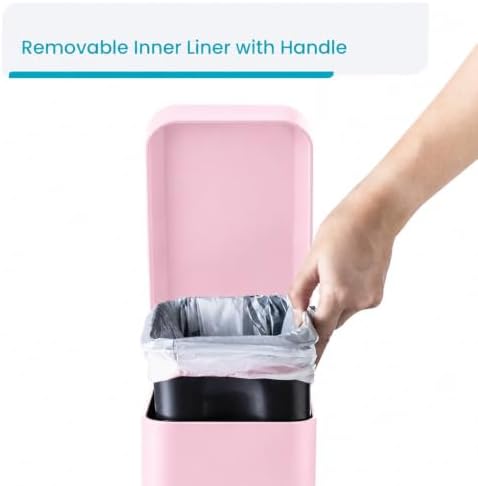 Home Zone Living 1.3 Gallon Small Bathroom Trash Can with Lid and Step Pedal, Stainless Steel Wastebasket with Slim Design for Home and Office, Matte Pink, 5 Liters