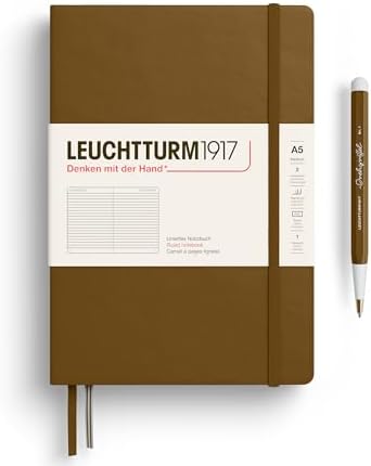 LEUCHTTURM1917 - Notebook Hardcover Medium A5-251 Numbered Pages for Writing and Journaling - Thinking Ahead (Ruled Paper, Spice Brown)
