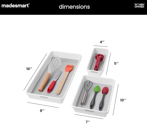 madesmart Classic 3 Bin Drawer Organizer Set, White
