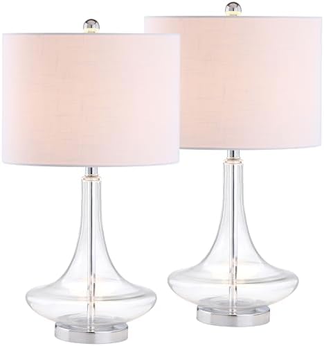 JONATHAN Y Cecile 25.5" Metal Glass Lamp, Clear/Chrome, Set of 2