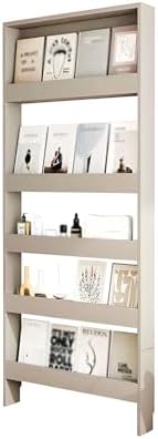 LINLIUA Behind the Door Bookshelf, 5 Shelf Behind Door Shelves with Storage, Space-Saving Wall Mount Narrow Bookcase Cabinet for Living Room Bedroom