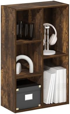 Furinno LUDER Book Shelf, 5-Cube Bookshelf, Open Storage Shelf Bookcase, Easy Assembly, 9.4" x 19.7" x 31.5", for Living Room, Bedroom, Home Office, Amber Pine