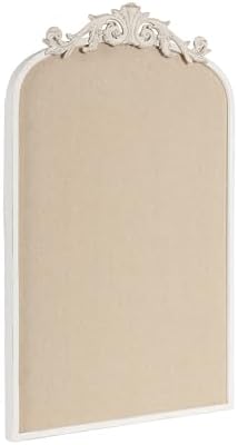 Kate and Laurel Arendahl Decorative Arch Pinboard; 19 x 31; White; Framed Arched Ornate Vintage Cork Board for Use as Motivational Vision Board or Wall Organizer