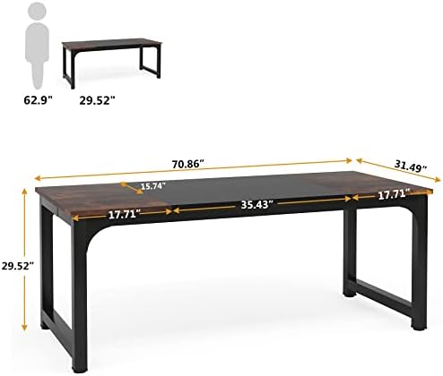 Tribesigns 70.8”Executive Desk, Large Office Computer Desk with Thicken Frame, Modern Simple Workstation Business Furniture for Home Office, Rustic Brown/Black