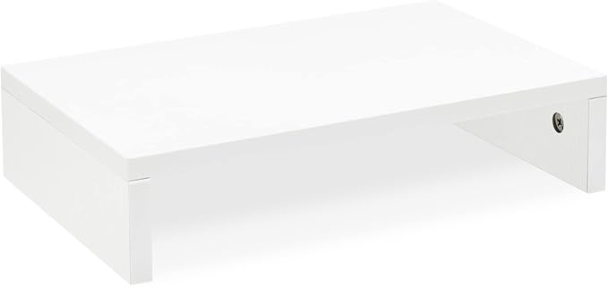 TEAMIX White Monitor Stand Riser for Desk, Small Computer/Laptop Stand Wood | 14.2"L x 9.5"W, Holds 80 lbs, Desktop Organizer Shelf, Ergonomic Morden Design, Easy Assembly, For Home Office, Gaming