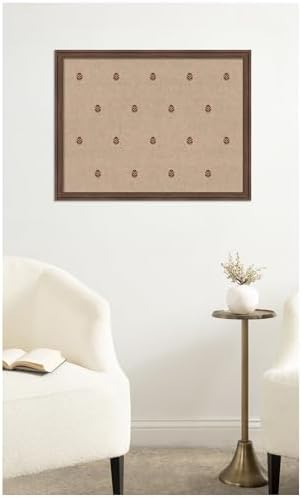 Kate and Laurel Framed Fabric Pinboard 26 x 20, Red Botanical Block Print Printed Linen Classic Bulletin Board for Use as a Vision Board or Wall Organization, Florence Medium Brown Frame