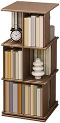 GAMAK Rotating Bookshelf Kids 360 Display 3-4 Tier Revolving Bookcase with Brake Wheels Floor Standing Bookcase Narrow Bookshelf for Small Spaces Natural Wood (Color : Walnut, Size : Landing_Three)