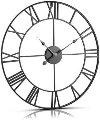 VEVOR Large Wall Clock, 24 in Wall Clock Roman Numerals, Battery Operated Non Ticking Classic Decorative Round Clocks, for Living Room Bedroom Office Kitchen Dining Room Home Decor