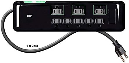 Monoprice 8 Outlet Mini Surge Protector - 6 Feet - Black | Heavy Duty Cord | UL Rated 3,420 Joules With Grounded And Protected Light Indicator