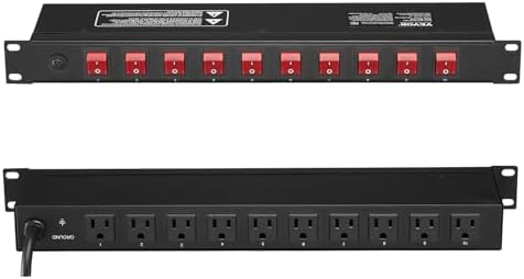 VEVOR 10 Outlet Horizontal 1U Rack Mount PDU Power Strip for Network Server Racks, 10 Individual Led Switches Surge Protection & Overload Protection, 110-125V/15A, with 6ft 14AWG Power Cord