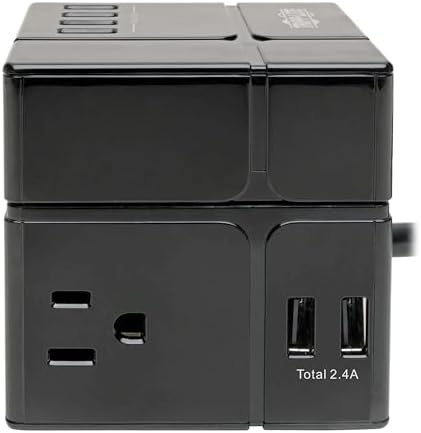 Tripp Lite 3 Outlet Surge Protector with USB, Detachable Wall Outlet Surge Protector, 6 USB Ports, 6 ft. Cord, 540 Joules, Black, TLP366CUBEUSBB