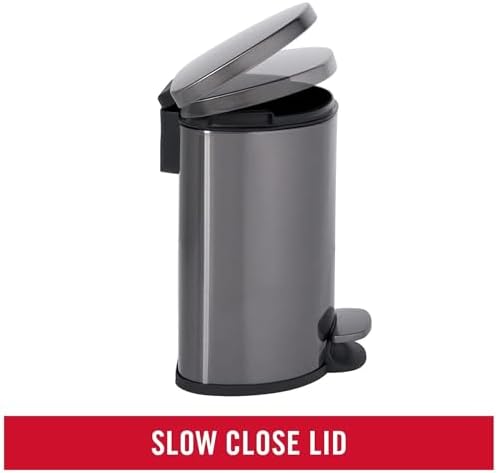 Rubbermaid Stainless Steel Semi-Round Step-On Trash Can, 1.6-Gallon, Charcoal, Small Wastebasket with Lid for Home/Kitchen/Bathroom/Office