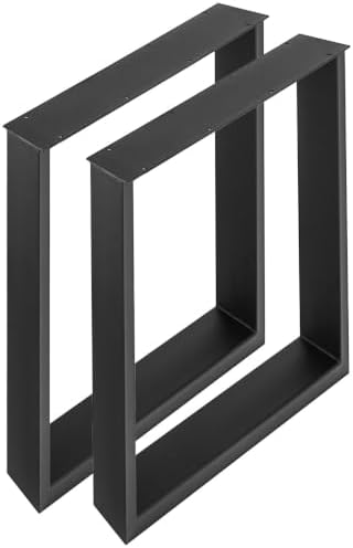 VEVOR Set of 2 Steel Table Legs, 28 Height 24 Wide Dining Table Legs,Heavy Duty 3.1" Width Box Section Square Table Legs,28x24x3.1 Inch Black Color Industrial Country Style Metal Dining Legs