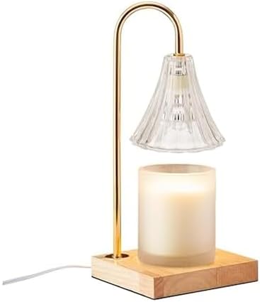 Mikasa 13.8 Inch Electric Candle Warmer with Clear Glass Shade and Dimmer - Flameless Wax Melter Lamp with Halogen Bulb, Wooden Base, Gold Accents for Home Decor and Fragrance