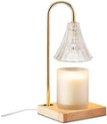 Mikasa 13.8 Inch Electric Candle Warmer with Clear Glass Shade and Dimmer - Flameless Wax Melter Lamp with Halogen Bulb, Wooden Base, Gold Accents for Home Decor and Fragrance