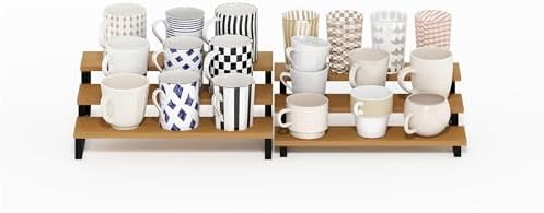 Furinno RAVEL Kitchen Countertop Organizer Set of 2, 3-Tier Nesting Metal Frame Counter Shelves, Kitchen Storage, Expandable, Spice Rack, for Pantry, Coffee Bar, Beech