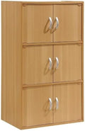 Pemberly Row 3 Shelf Bookcase, 41 in H x 23.4 in W x 15.5 in D, Beech Finish, 6 Door Storage, Slim Multi-Purpose Design, Versatile Home or Office Organizer for Bedroom, Kitchen, or Laundry Room
