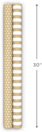 Hallmark Reversible Wrapping Paper Rolls, 2 Rolls (Kraft, Striped, Dots)